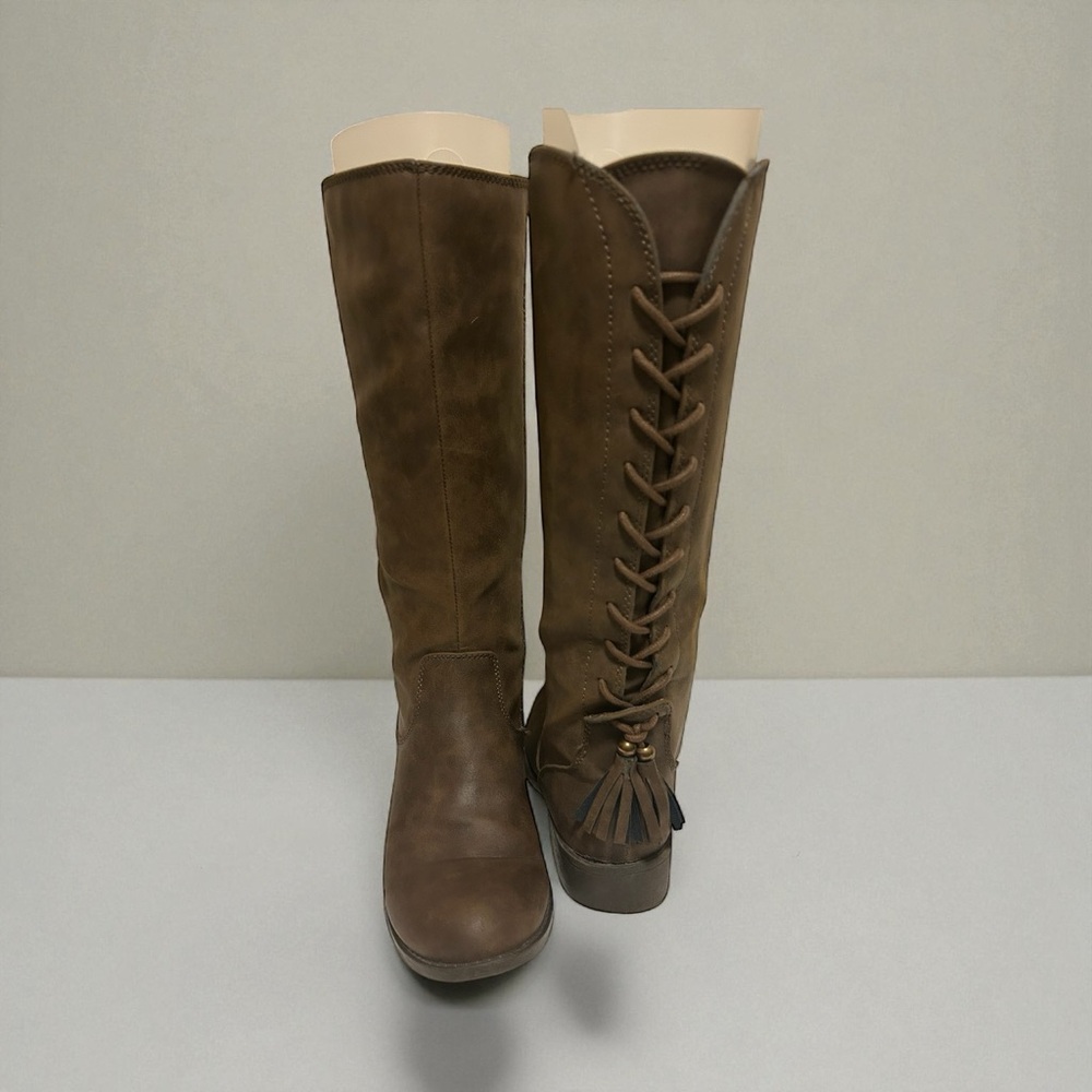 Steve Madden Brown Lace-Up Back Side Zip Knee-High Boots Size 4